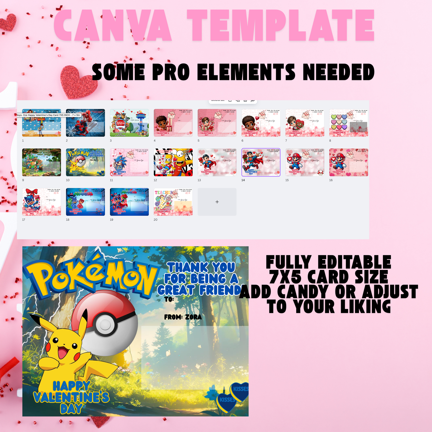 BOYS VALENTINE CARD 5X7 CANVA TEMPLATE