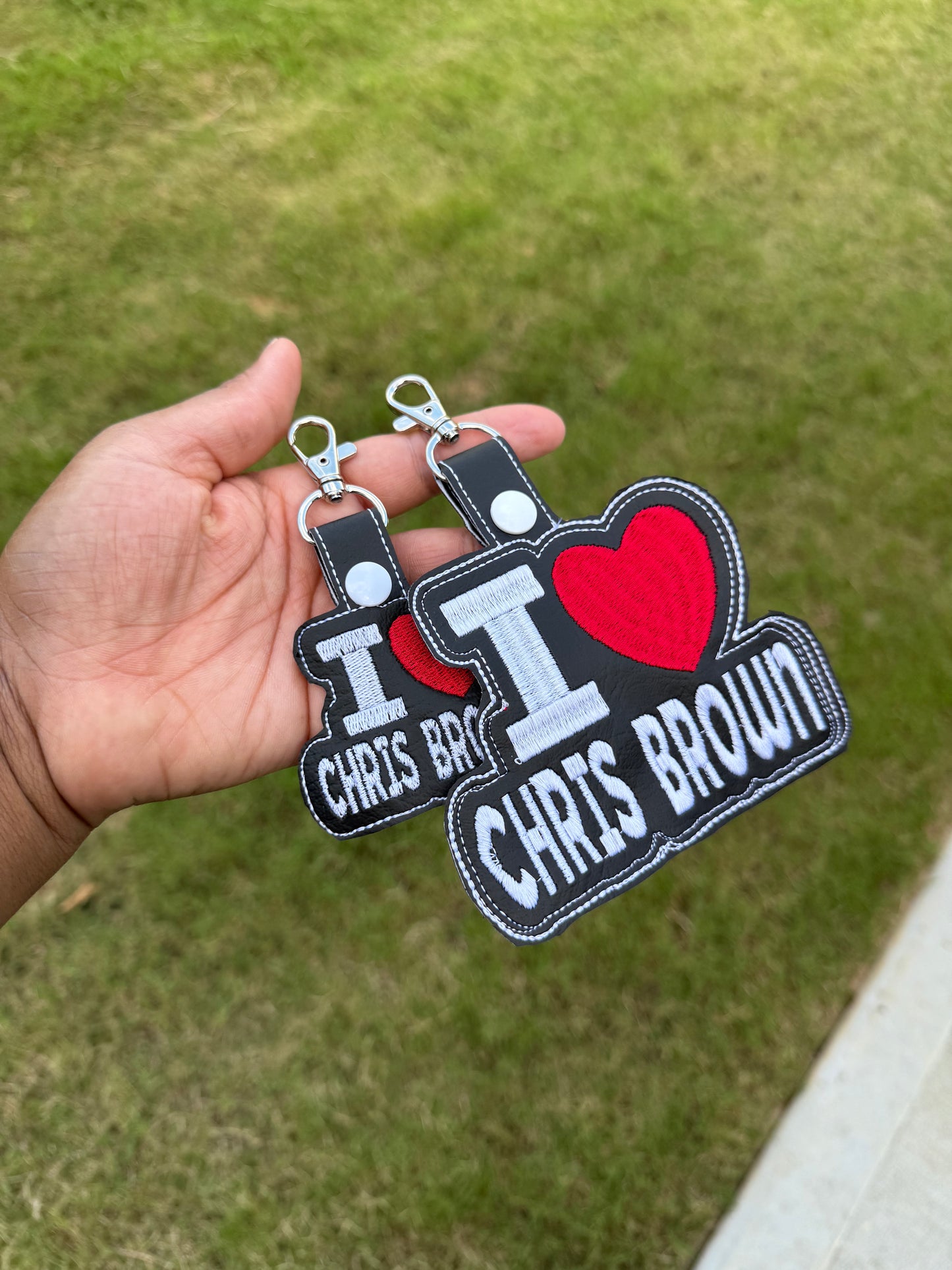 I heart chris brown embroidered Keychain- Fan keychain