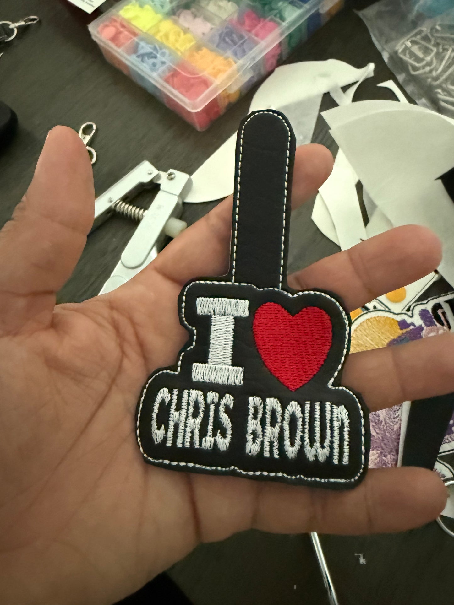 I heart chris brown embroidered Keychain- Fan keychain