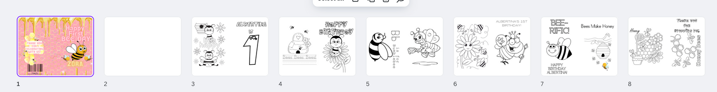 CUSTOM BEE BIRTHDAY COLORING BOOK CANVA TEMPLATE