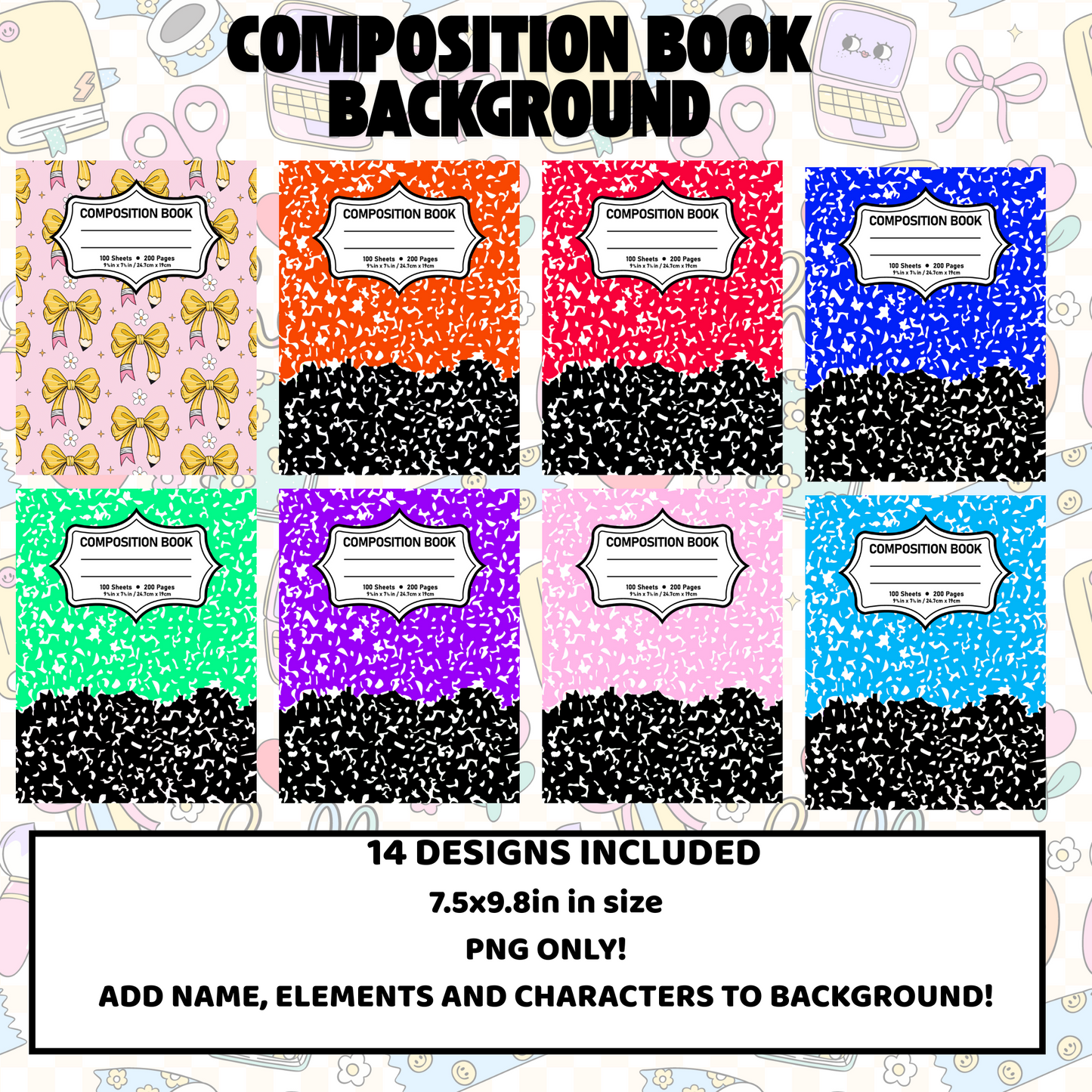 COMPOSITION BOOK COLOR BLOCK PNG DESIGNS ONLY-PNG, 14 INCLUDED