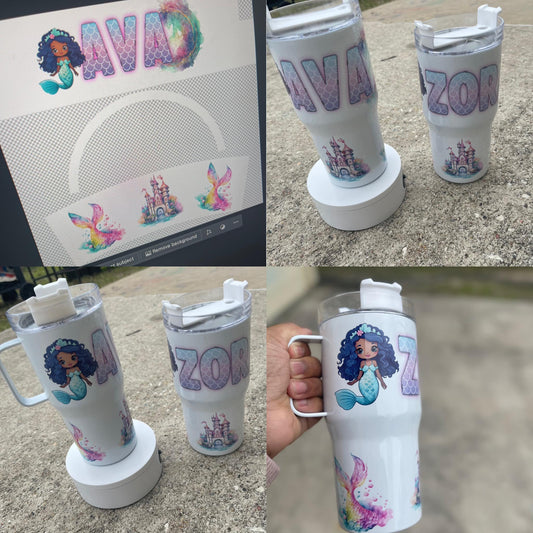 Custom 20oz grippy MERMAID tumbler with handles, Add NAME, 20oz Stainless steel Tumbler, Personalized gift for girls, gift Mermaid