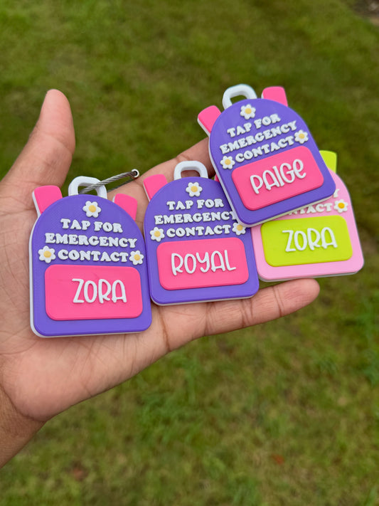 Personalized NFC Emergency Contact Backpack Tag | Kids School Bag Safety Tag | Tap Phone Emergency ID | Custom Backpack Keychain
