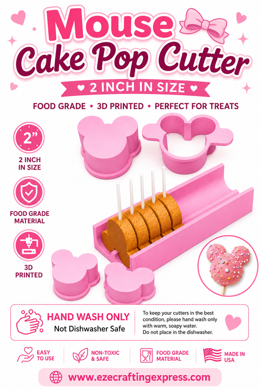2" Mouse Cake Pop Cutter | Food Grade 3D Printed Cake Pop Mold | Mouse Cake Pop Press | Cookie Dough Cutter | Baking Tool