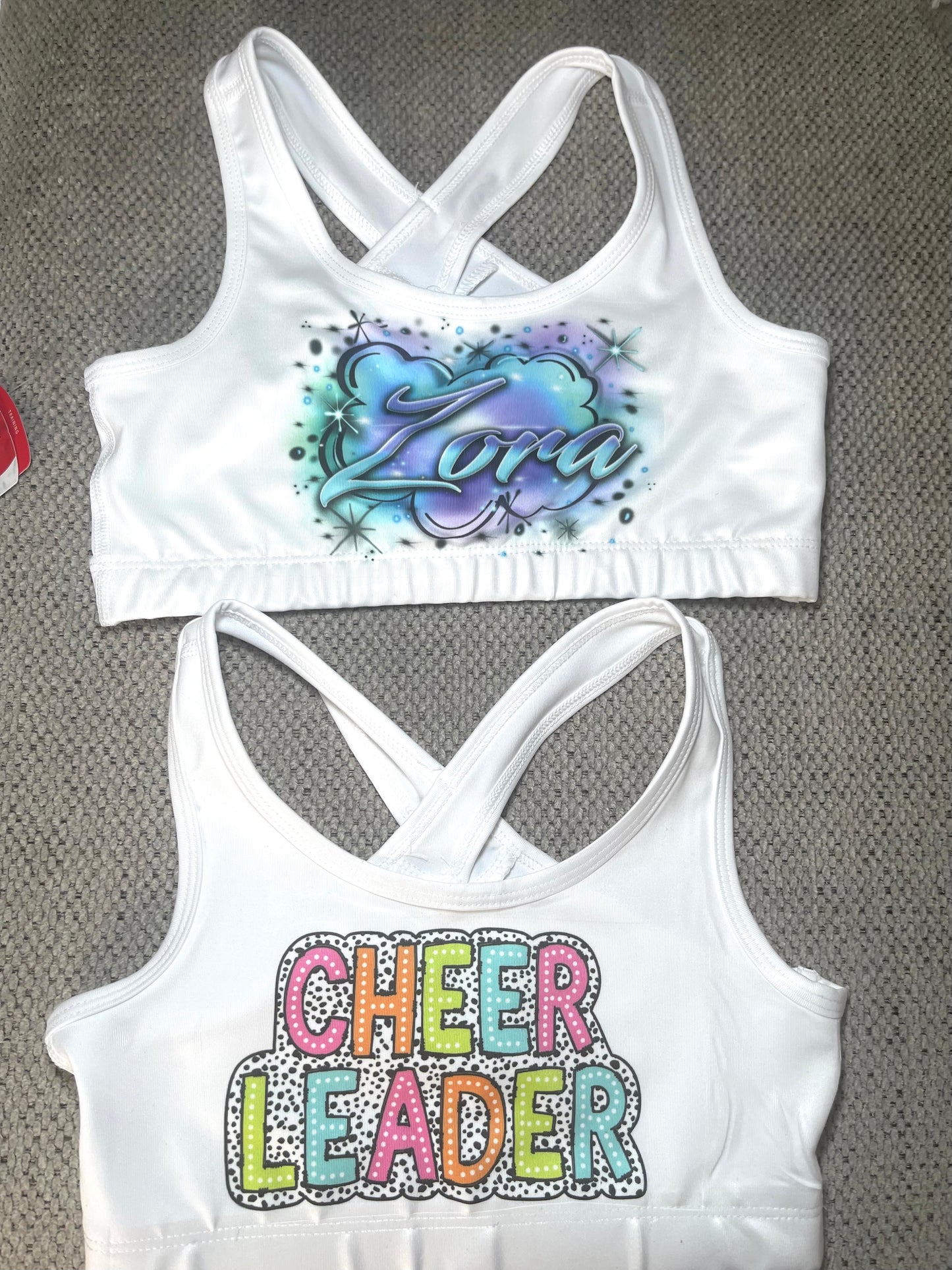 Cheerleader Sports Bra, custom sports bra, youth sports bra