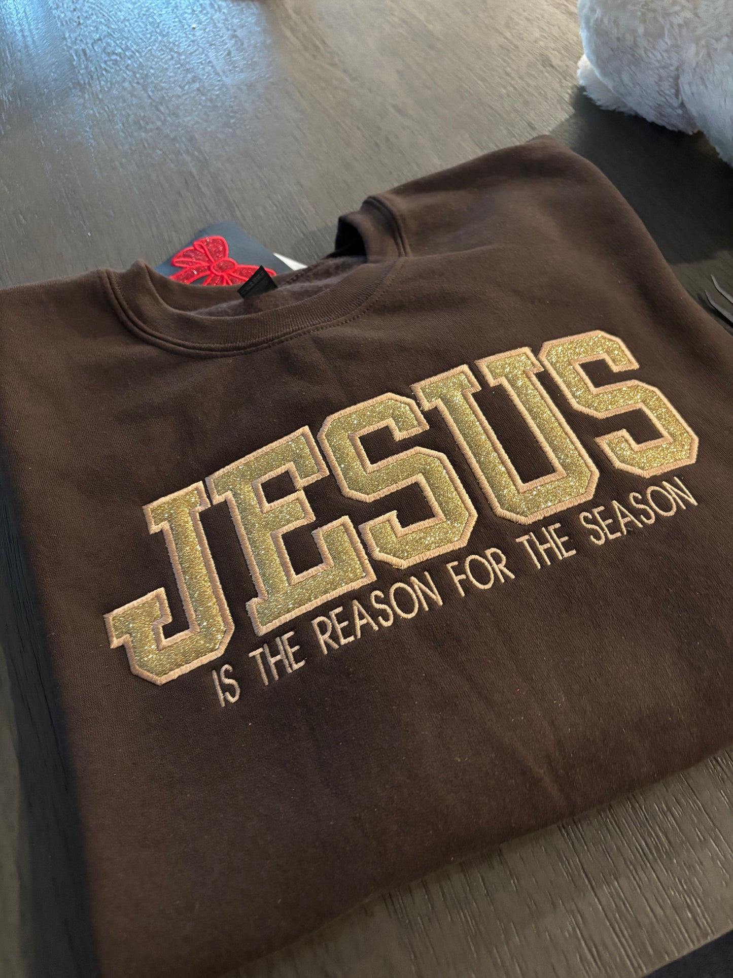 JESUS IS THE REASON FOR THE SEASON EMBROIDERY SWEATSHIRT