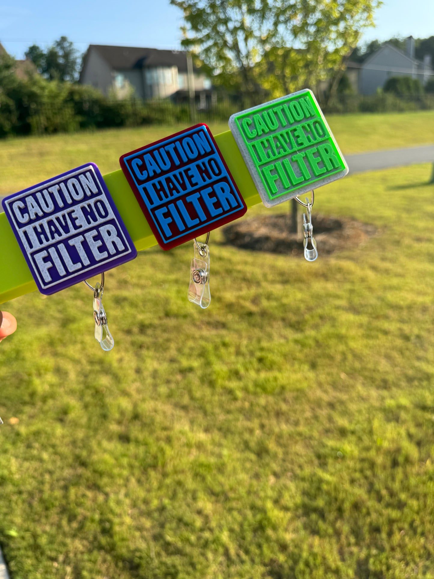 Caution I have no FILTER Badge Reel 3d printed