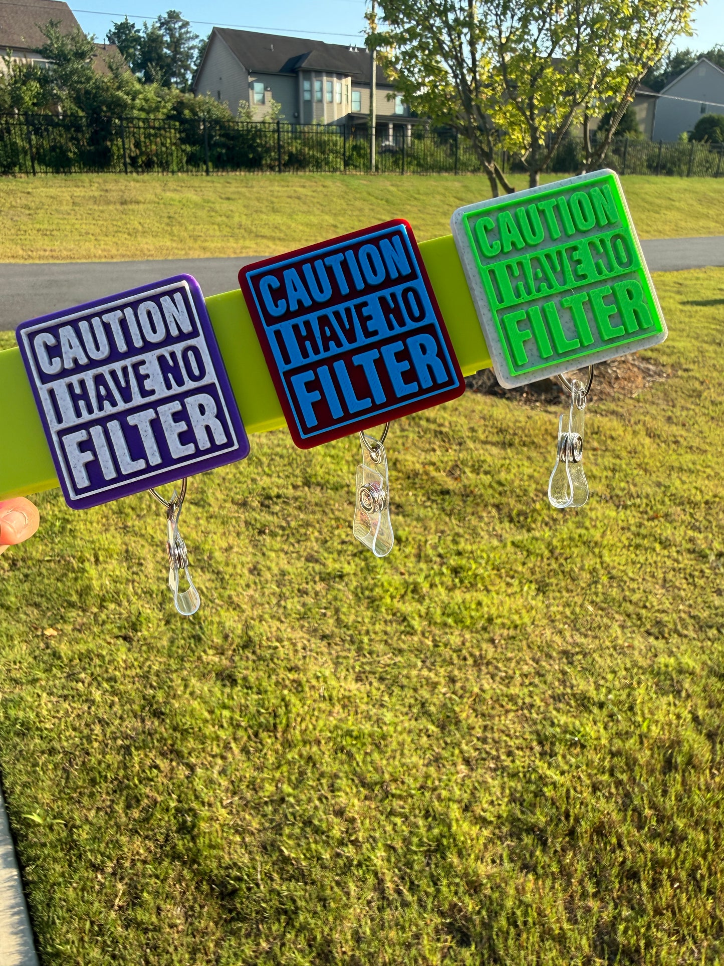 Caution I have no FILTER Badge Reel 3d printed