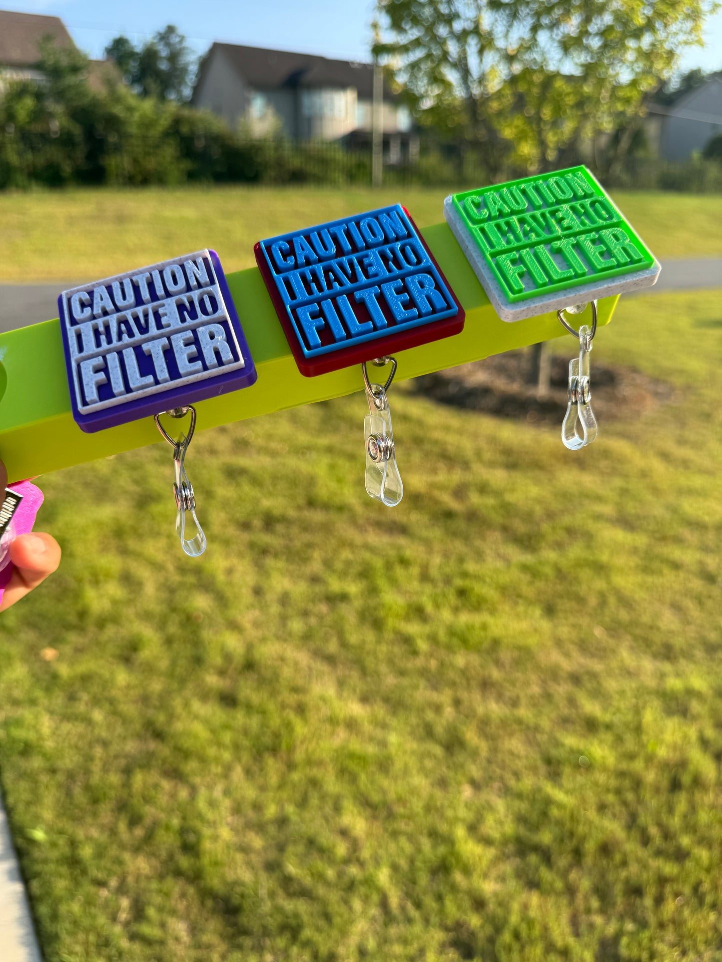 Caution I have no FILTER Badge Reel 3d printed