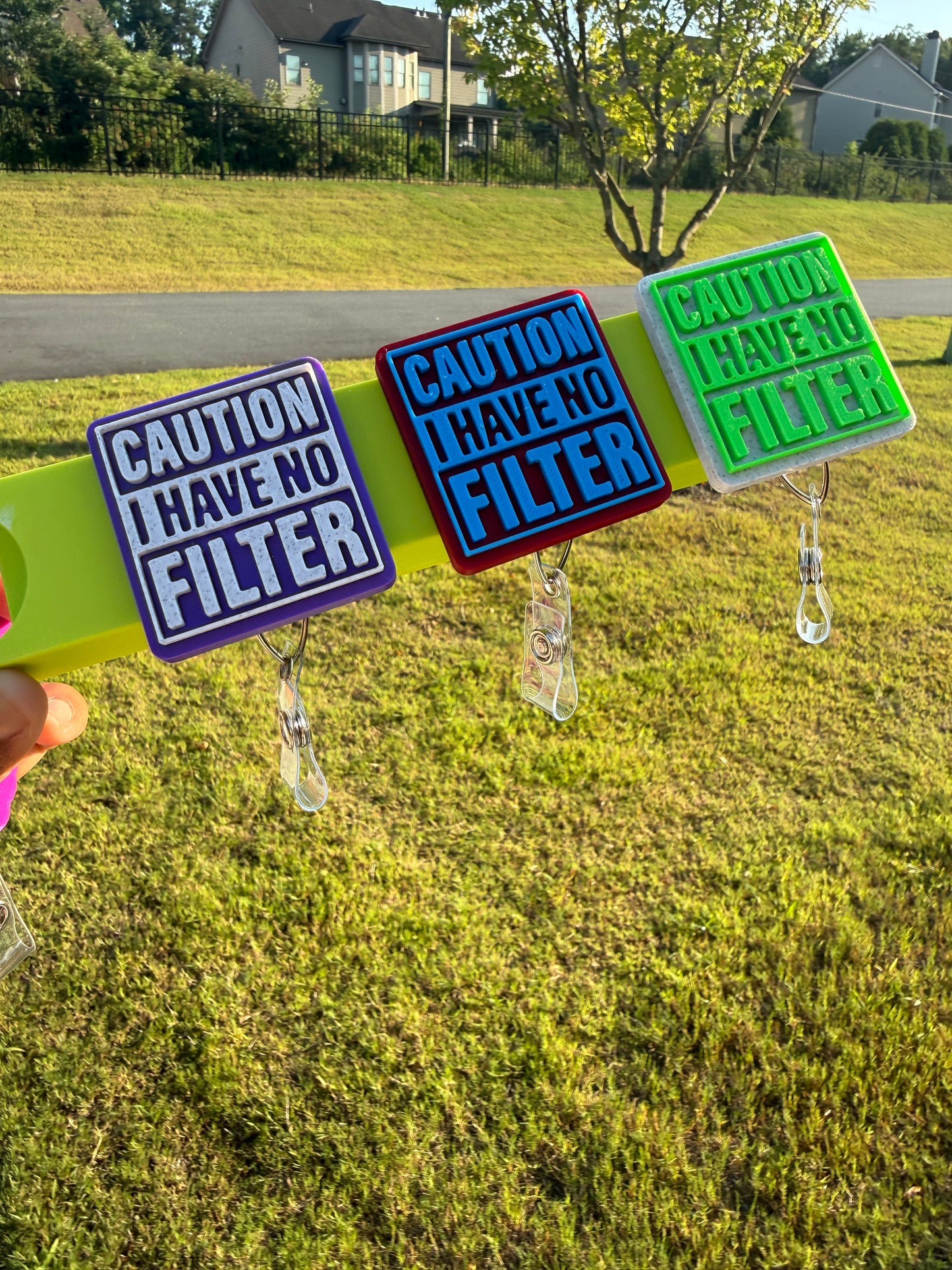 Caution I have no FILTER Badge Reel 3d printed
