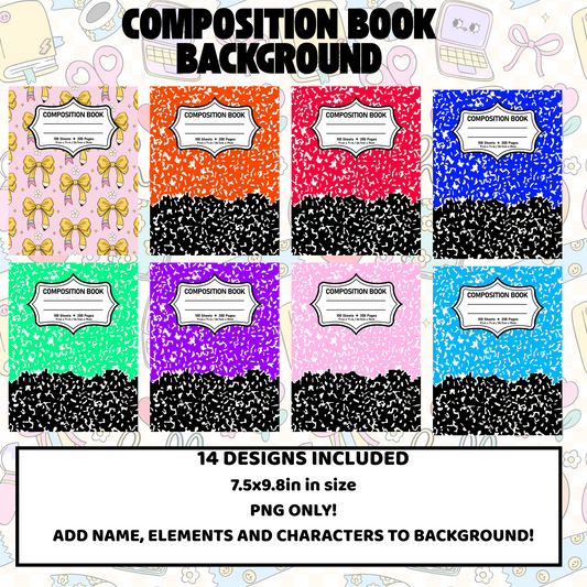 COMPOSITION BOOK COLOR BLOCK PNG DESIGNS ONLY-PNG, 14 INCLUDED