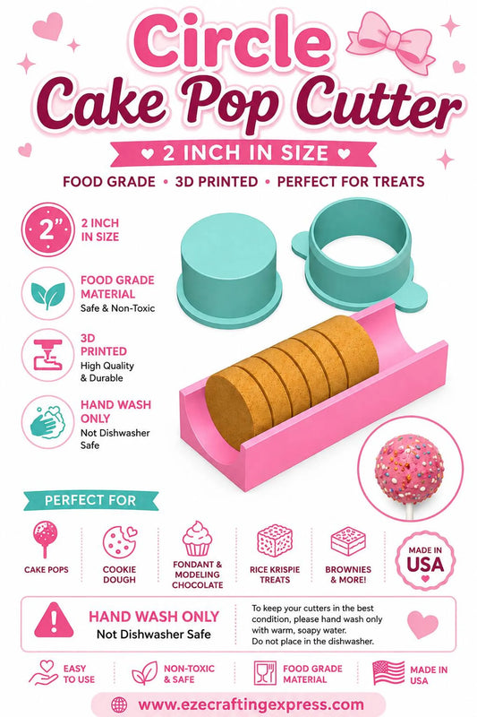 2" Circle Cake Pop Cutter | Food Grade 3D Printed Cake Pop Mold | Circle Cake Pop Press | Cookie Dough Cutter | Baking, Play dough cutter